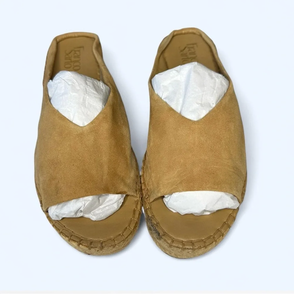 Franco Sarto Paige Wedge Espadrilles Tan Size 7.5 Open Toe Sandal Suede Leather